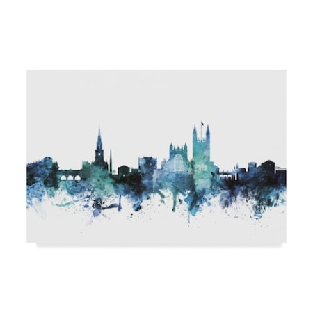 Michael Tompsett 'Bath England Blue Teal Skyline Cityscape' Canvas Art,30x47